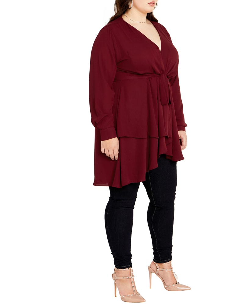 Front of a model wearing a size L Shibara Top in Ruby by City Chic. | dia_product_style_image_id:310419